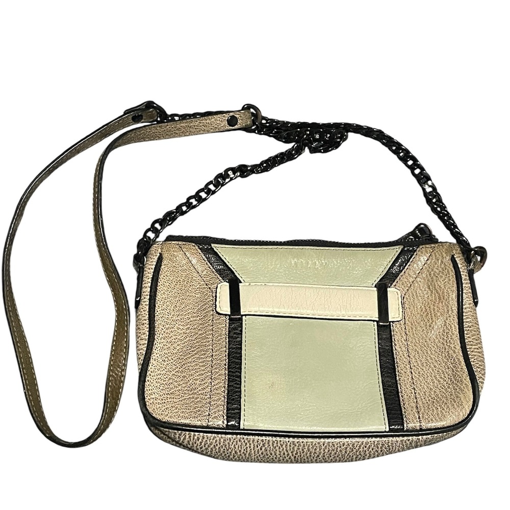 Milly Colorblock leather Crossbody Bag Beige Green Chain Strap Designer Purse
